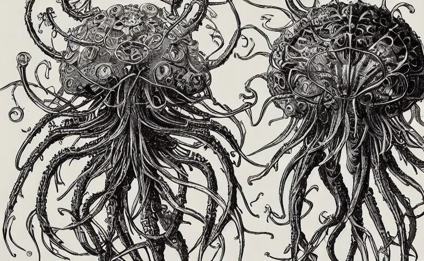 Image similar to monster character design, fantasy. intricate jellyfish crab eagle lizard biomechanical. by ernst haeckel