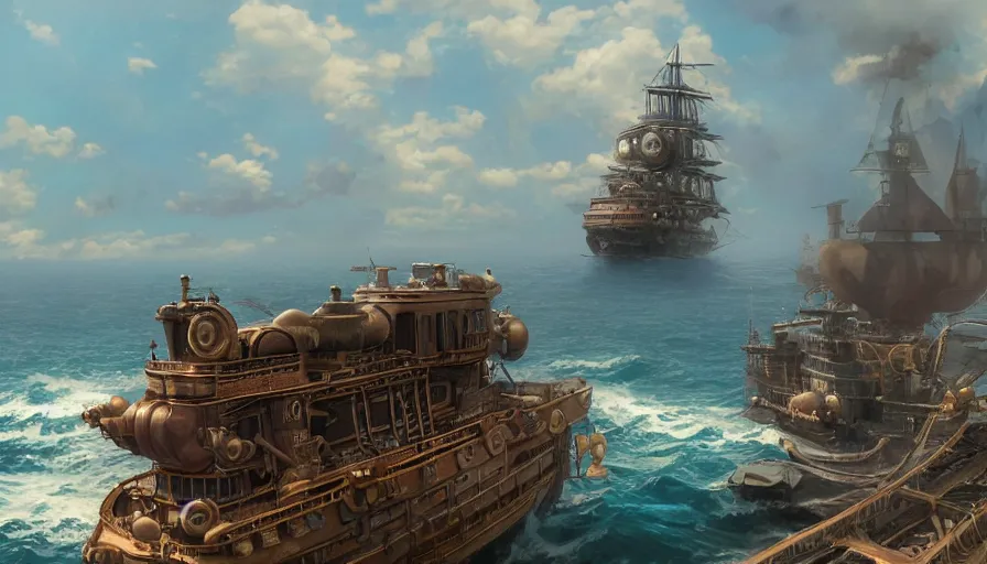 A highly detailed matte painting of huge steampunk