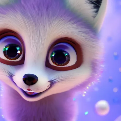 Prompt: baby gem fox, fox, big eyes, crystalized scales, white fur with gems, pastel colours, shiny glitter / crystals, pixar animation style, detailed, soft light, octane render, 4 k,