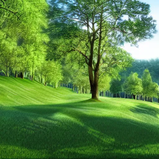 Prompt: green hill with trees, day, no shadows, 8k, realistic