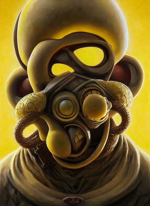 Image similar to marble homer simpson mf doom reptile eyes, polished yellow skin, centered, digital painting, artstation, concept art, smooth, sharp focus, illustration, artgerm, tomasz alen kopera, peter mohrbacher, donato giancola, joseph christian leyendecker, wlop, frank frazetta