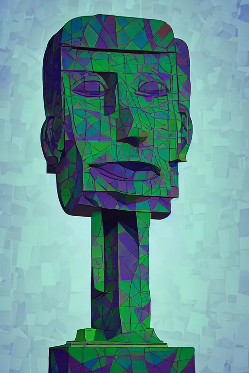 Image similar to cubist moai statue cutout digital illustration cartoon colorful beeple