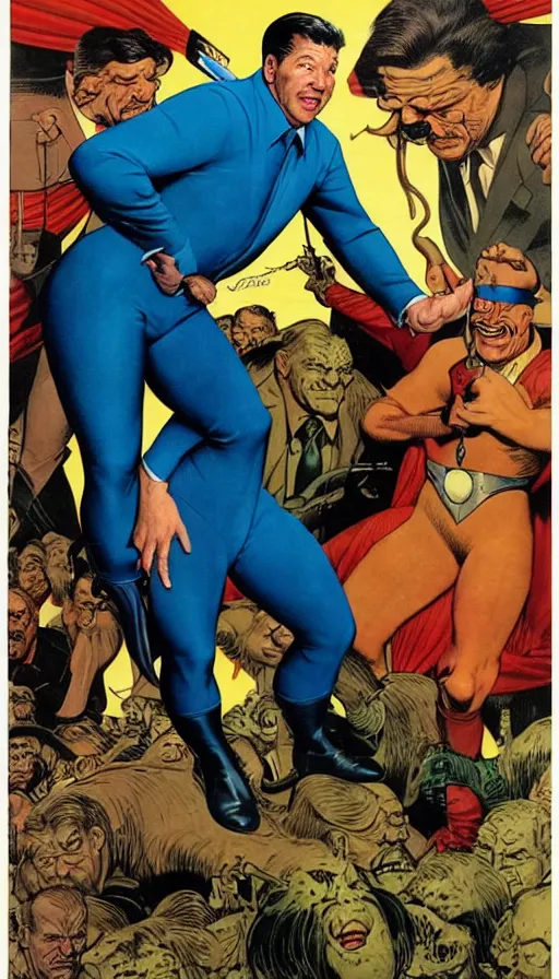 Image similar to ron desantis as a pathetic villain. portrait by clyde caldwell and jean giraud and anton otto fischer and john philip falter and will eisner and gil elvgren