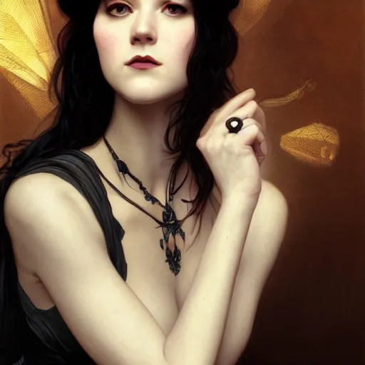 Prompt: portrait of a sexy goth tattooed mary elizabeth winstead, intricate, elegant, highly detailed, digital painting, artstation, concept art, smooth, sharp focus, illustration, art by artgerm and greg rutkowski and alphonse mucha and william - adolphe bouguereau