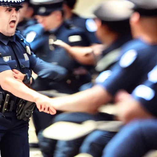 Image similar to An angry police officer reaching towards