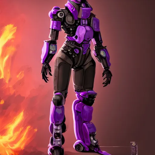 Image similar to Character design with body made of Purple Lava and fire, mecha humanoid with cyberpunk bomber jacket, fashion & Costume design by damascuss apparel, a flat texture by Heri Irawan, d&d art, fantasy, painted, 4k, high detail, sharp focus, artstation