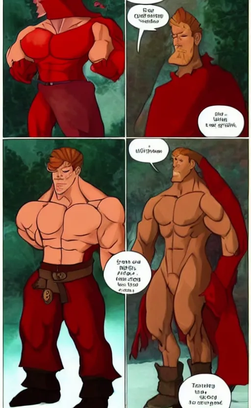 Prompt: a chad and handsome red wizard, super buff and cool