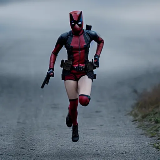 Prompt: film still of emma watson running in deadpool, 4k