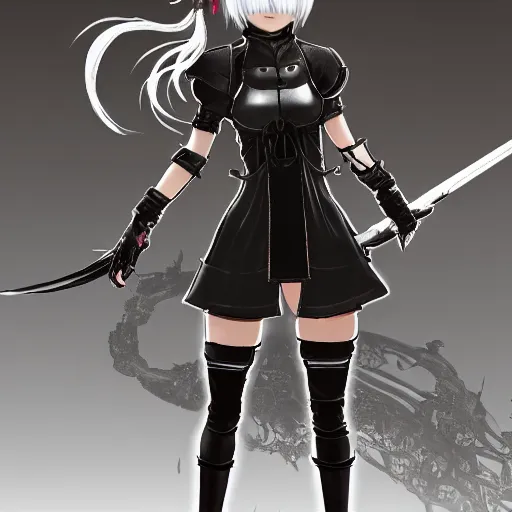 Image similar to final fantasy xiv y'shtola in nier automata 2b's outfit