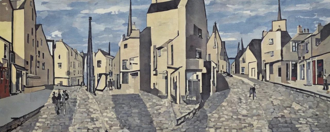 Image similar to a painting of street life in kirkwall orkney, by Bridget Riley