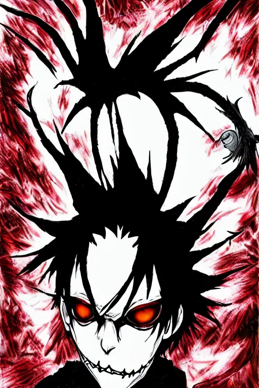 Image similar to the shinigami ryuk, highly detailed, digital art, sharp focus, trending on art station, death note, anime art style