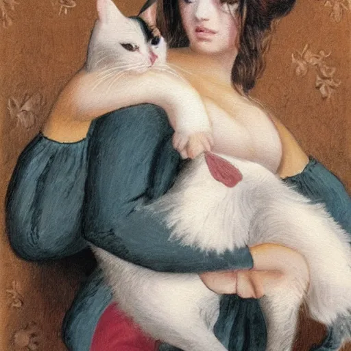 Prompt: calico cat lady with body of woman