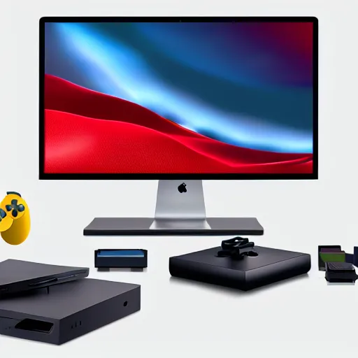 Image similar to if apple designed a game console, product photo, high octane, 4 k