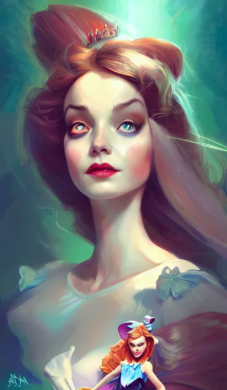 Image similar to illustration of alice from alice in wonder land, portrait, sharp focus, digital art, concept art, dynamic lighting, by anna dittmann 0. 3 5, mark arian 0. 2 5, marc davis 1. 7 5, and sandra chevrier 0. 5 5