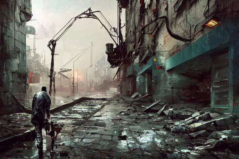 Prompt: derelict soviet cyber street cinematic clean art darek zabrocki,