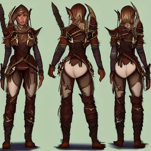 Prompt: character outfit concept of fantasy female elf ranger, trending on artstation, highly detailed