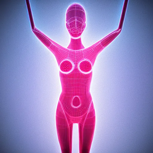 Image similar to 3 d neon art of a womens body, hyper detailed, 3 d render