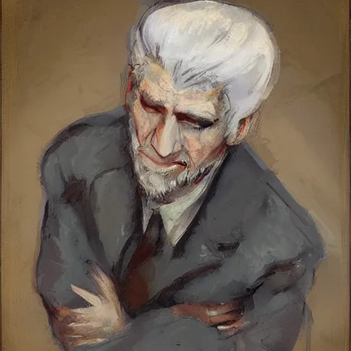 Prompt: man with gray hair by Georges Rouault, Krenz Cushart, High Angle, Decopunk, Shaders, Optix