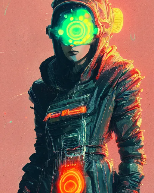 Image similar to detailed full body portrait of a gorgeous witch, cyberpunk futuristic neon, orange reflective puffy coat, decorated with traditional Japanese ornaments by Ismail inceoglu dragan bibin hans thoma greg rutkowski Alexandros Pyromallis Nekro Rene Maritte Illustrated, Perfect face, fine details, realistic shaded, fine-face, pretty face