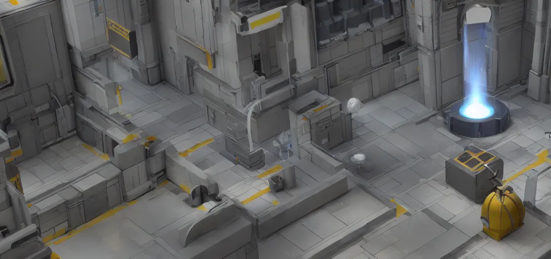 Prompt: Isometric 3d high octane render of a test chamber from Portal 2 Game