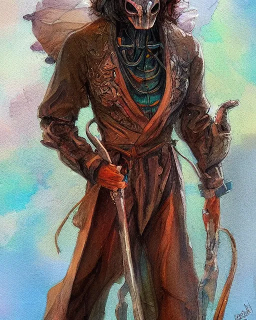 Image similar to a oil / watercolor painting full body character portrait of a heavenly killer in the style of moebius in the style of leonard boyarsky trending on artstation deviantart pinterest detailed realistic hd 8 k high resolution