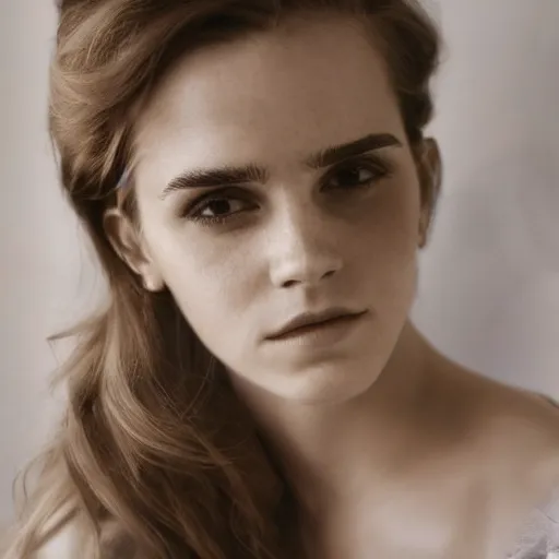 Image similar to a beautiful close - up shot of emma watson, beautiful soft light failling on her face, studio photography by annie leibovitz