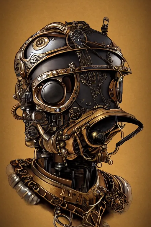 Image similar to steampunk helmet fantasy art mask robot ninja stylized digital illustration sharp focus, elegant intricate digital painting artstation concept art global illumination ray tracing advanced technology chaykin howard and campionpascale and cooke darwyn and davis jack