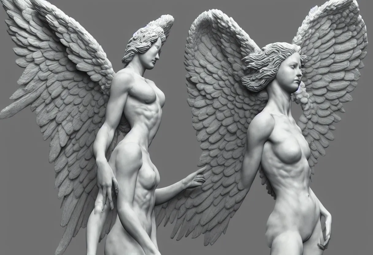 Prompt: a statue of an angel with many wings full of eyes, white and gold, zbrush, hdr