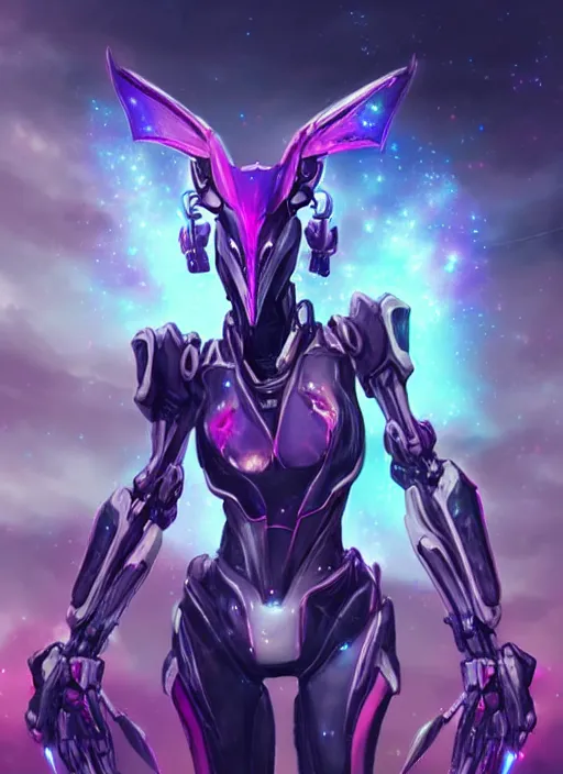 Image similar to cinematic shot, cosmic sized perfectly proportioned stunning beautiful hot female warframe, robot mecha female dragon head, mecha deagon maw, silver armor, fuschia leds, floating in empty space, nebula sized, holding a galaxy, epic proportions, epic size, epic scale, furry art, dragon art, giantess art, warframe fanart, furaffinity, deviantart