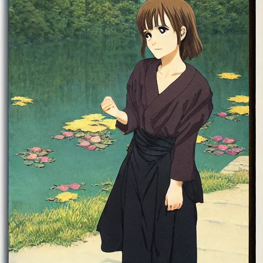 Image similar to anime emma watson by by Hasui Kawase by Richard Schmid