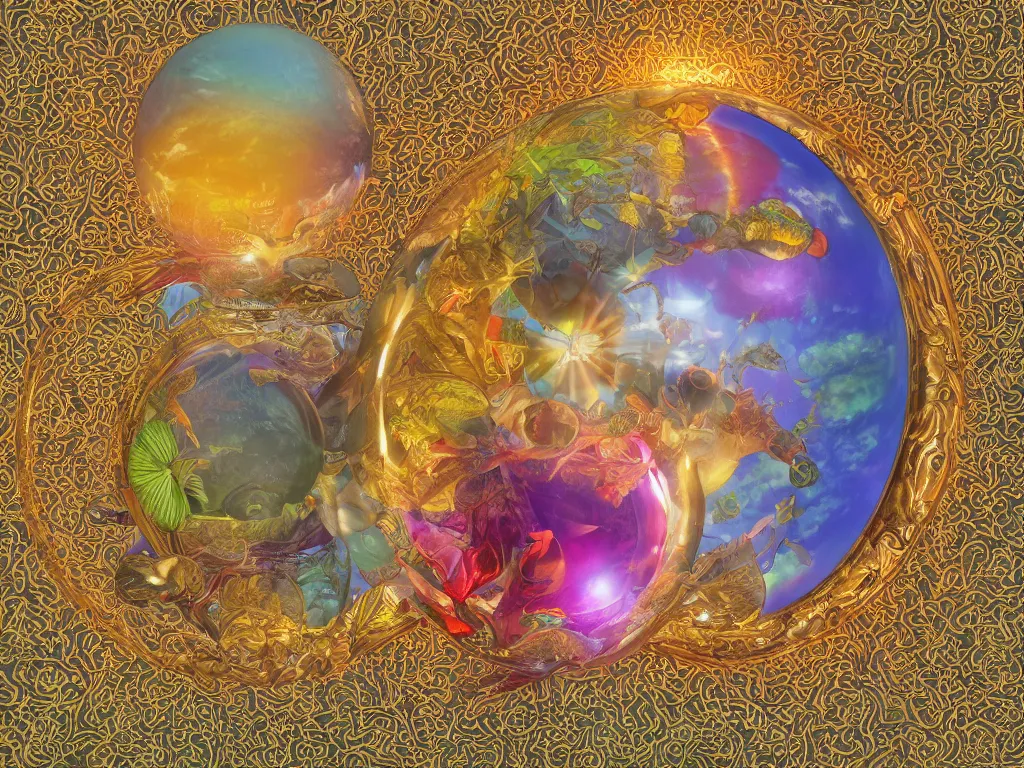 Image similar to 3 d render, sunlight study, kauai, the orb of truth, art nouveau, by maria sibylla merian and ( ( ( ( ( lisa frank ) ) ) ) ), 8 k, sharp focus, octane render