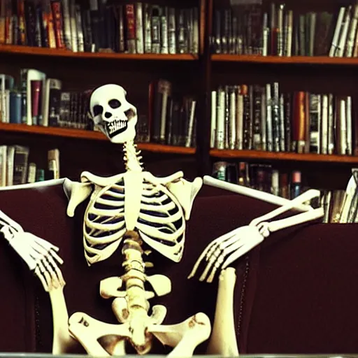 Image similar to skeleton watching election results on tv with his friends