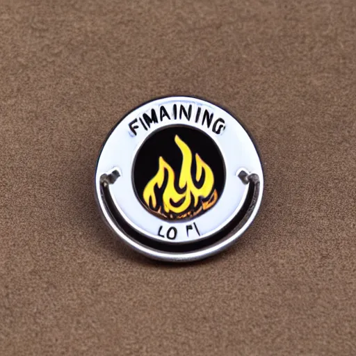 Prompt: minimalistic clean enamel pin of fire flame warning label, retro design