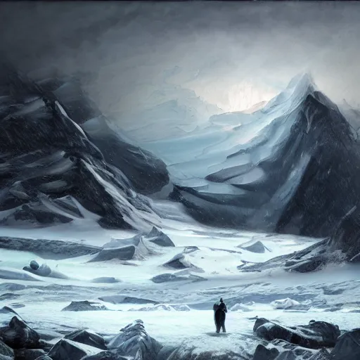 Prompt: menacing absence pathfinder Antarctica glacial cult incomprehensible topology ambience, realistic fantasy, oil painting, extremely high detail, photorealistic, cinematic lighting, oil painting, intricate line drawings, 4k resolution