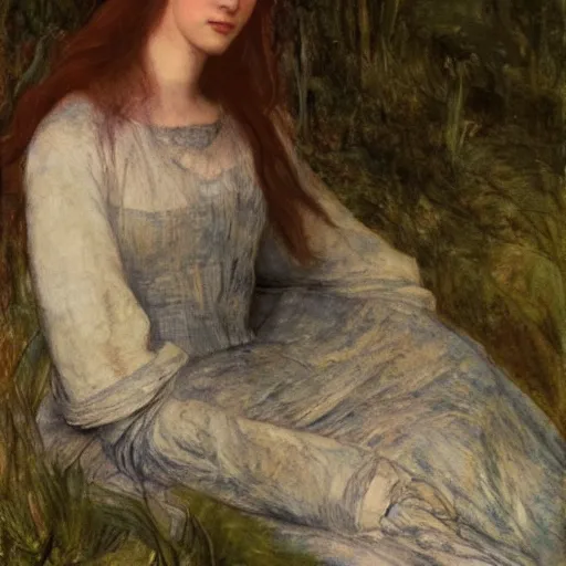 Image similar to potrait of Elizabeth Siddal , Ophelia, John Everett Millais , highly detailed, sharp focus