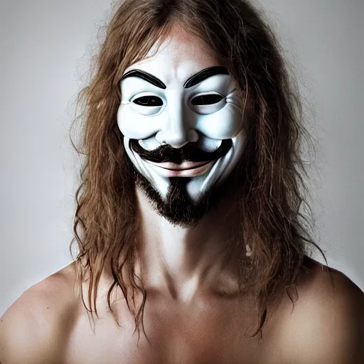 Image similar to anonymous as a hippy, award winning creature portrait photography, extremely detailed, artstation, 8 k, sensual lighting, incredible art, wlop, artgerm
