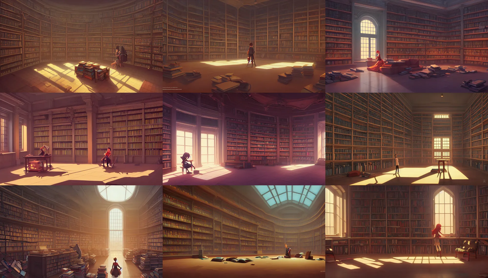 Prompt: interior of an empty library, with nobody, behance hd by jesper ejsing, by rhads, makoto shinkai and lois van baarle, ilya kuvshinov, rossdraws global illumination