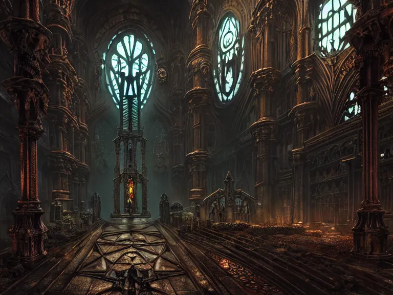 Image similar to steam necropolis, memento mori, gothic, neo - gothic, art nouveau, hyperdetailed copper patina medieval icon, stefan morrell, philippe druillet, ralph mcquarrie, concept art, steampunk, unreal engine, detailed intricate environment, octane render, moody atmospherics, volumetric lighting, ultrasharp, ominous, otherworldly