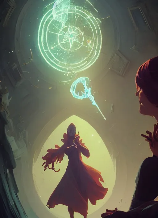 Image similar to highly detailed vfx portrait a mage casting a spell, stephen bliss, unreal engine, sigils greg rutkowski, loish, rhads, beeple, makoto shinkai and lois van baarle, ilya kuvshinov, rossdraws, tom bagshaw, alphonse mucha, global illumination, detailed and intricate environment