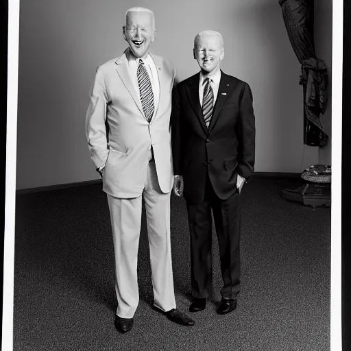 Image similar to A portrait photo of joe biden teams up with a teenage joe biden, perfect faces, 50 mm, award winning photography