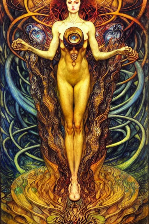 Image similar to Divine Chaos Engine by Karol Bak, Jean Delville, William Blake, Gustav Klimt, and Vincent Van Gogh, symbolist, visionary