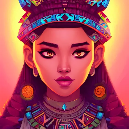 Prompt: a portrait of a beautiful aztec queen, art by lois van baarle and loish and ross tran and rossdraws and sam yang and samdoesarts and artgerm and saruei, digital art, highly detailed, intricate, sharp focus, Trending on Artstation HQ, deviantart, unreal engine 5, 4K UHD image