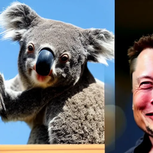 Prompt: elon musk with a koala bear on his shoulder on a pirate ship