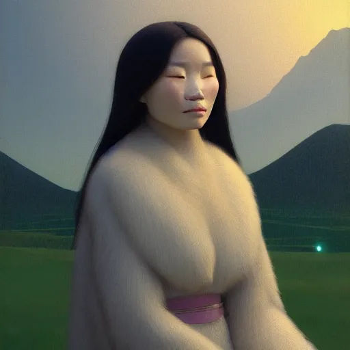 Image similar to a ultradetailed beautiful painting of a european inuit woman in the park by hsiao ron cheng, ngai victo, nivanh chanthara jean delville wlop and dougherty patrick, trending onv artstation, alaska, light sparkles, major arcana sky, sharp focus, soft light