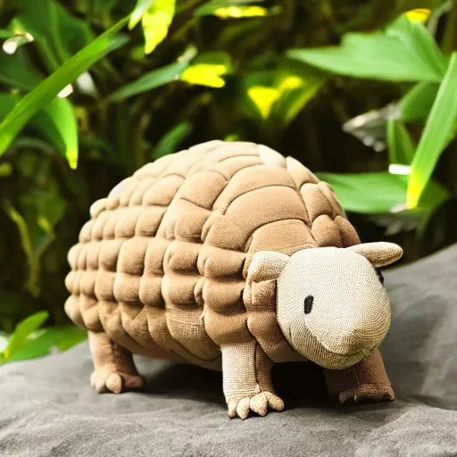 Prompt: an adorable plush toy ankylosaurus, close up photo, Leica