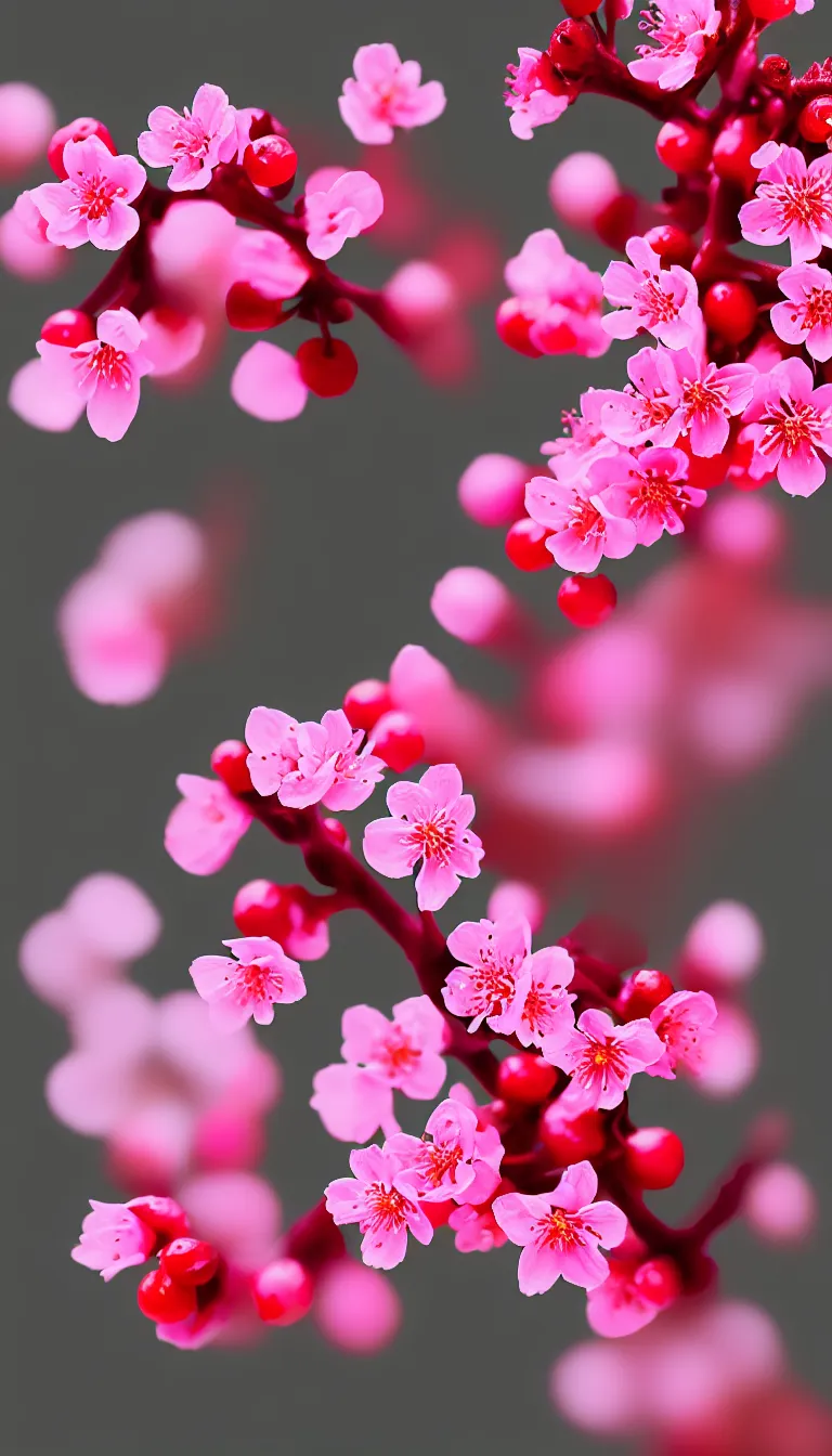 Prompt: highly detailed realistic photo of glowing cherry flowers, award winning photo, hyper realistic, concept art, 8 k detail post - processing