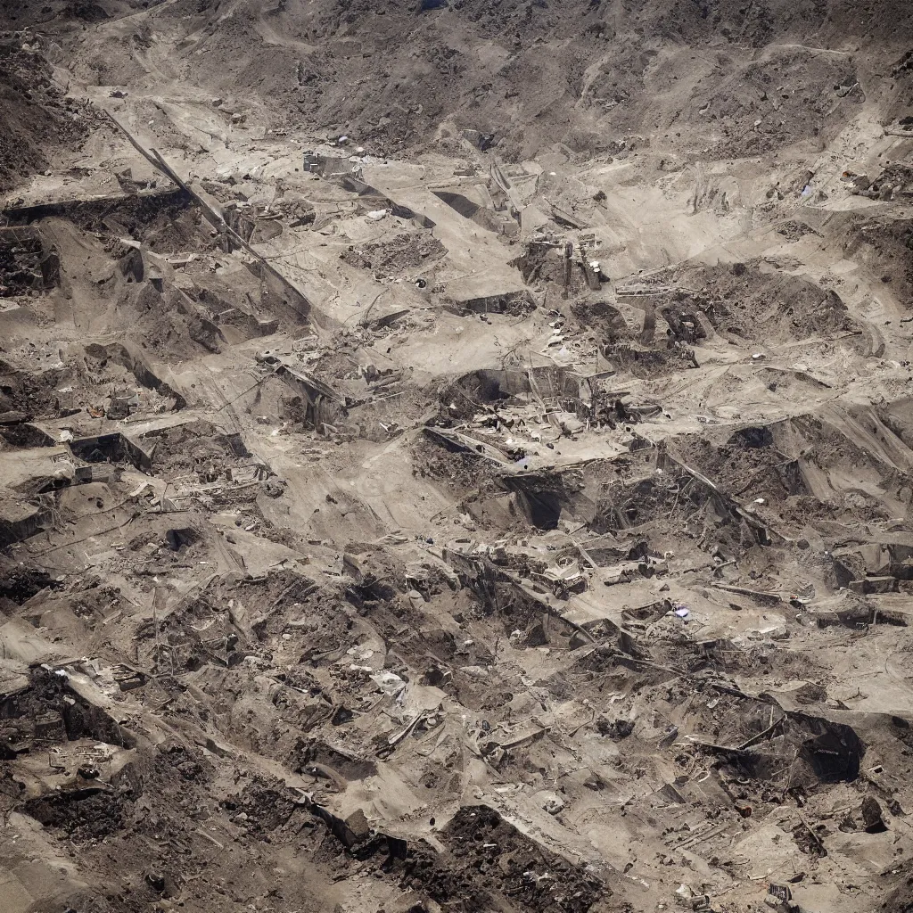 Prompt: mining tailings eating chuquicamata by piranesi, composition, cinematic, rule, grid