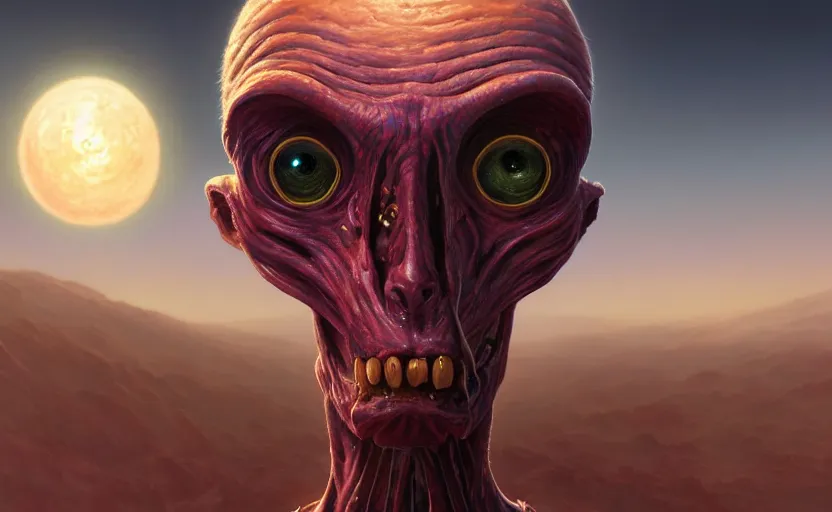 Image similar to highly detailed portrait of a sectoid, in destroy all humans!, stephen bliss, unreal engine, fantasy art by greg rutkowski, loish, rhads, ferdinand knab, makoto shinkai and lois van baarle, ilya kuvshinov, rossdraws, tom bagshaw, global illumination, radiant light, detailed and intricate environment