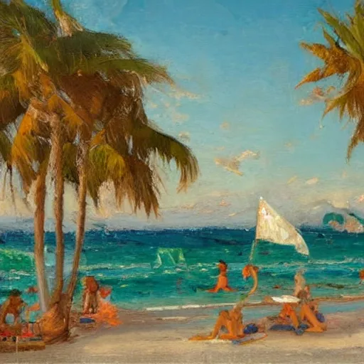 Image similar to rich and indulgent oil paint impasto reliefs, happy italian beach scene, an artwork by charles w. bartlett and jackson pollack and colin campbell cooper