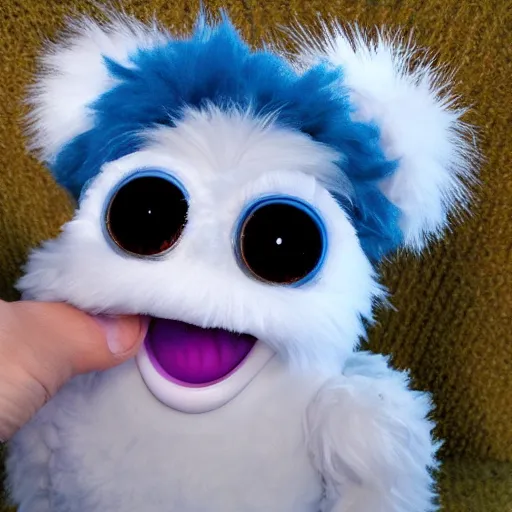 Prompt: an adorable fluffy furby muppet character with big gremlin ears